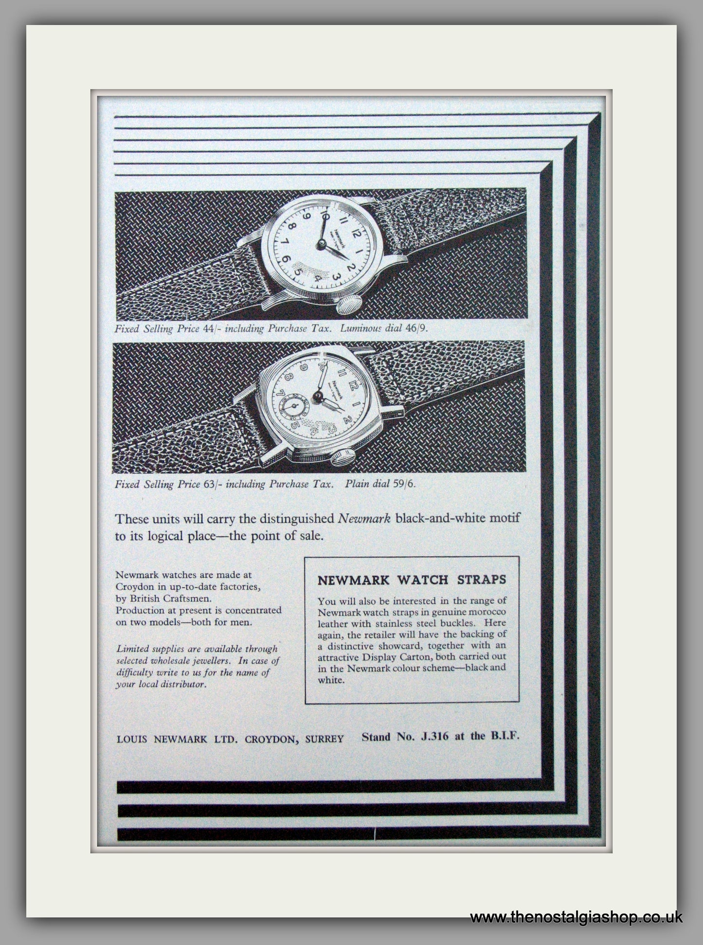 Newmark Watches. Original Advert 1950 (ref AD7213)