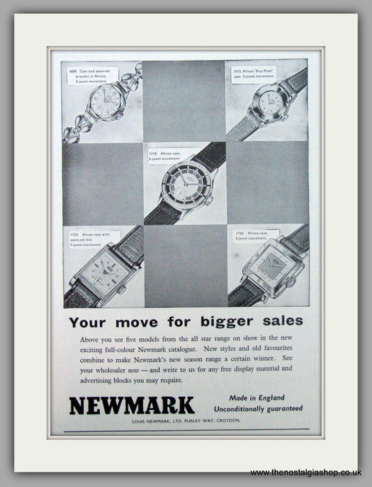 Newmark Watches Catalogue. Original Advert 1955 (ref AD7214)