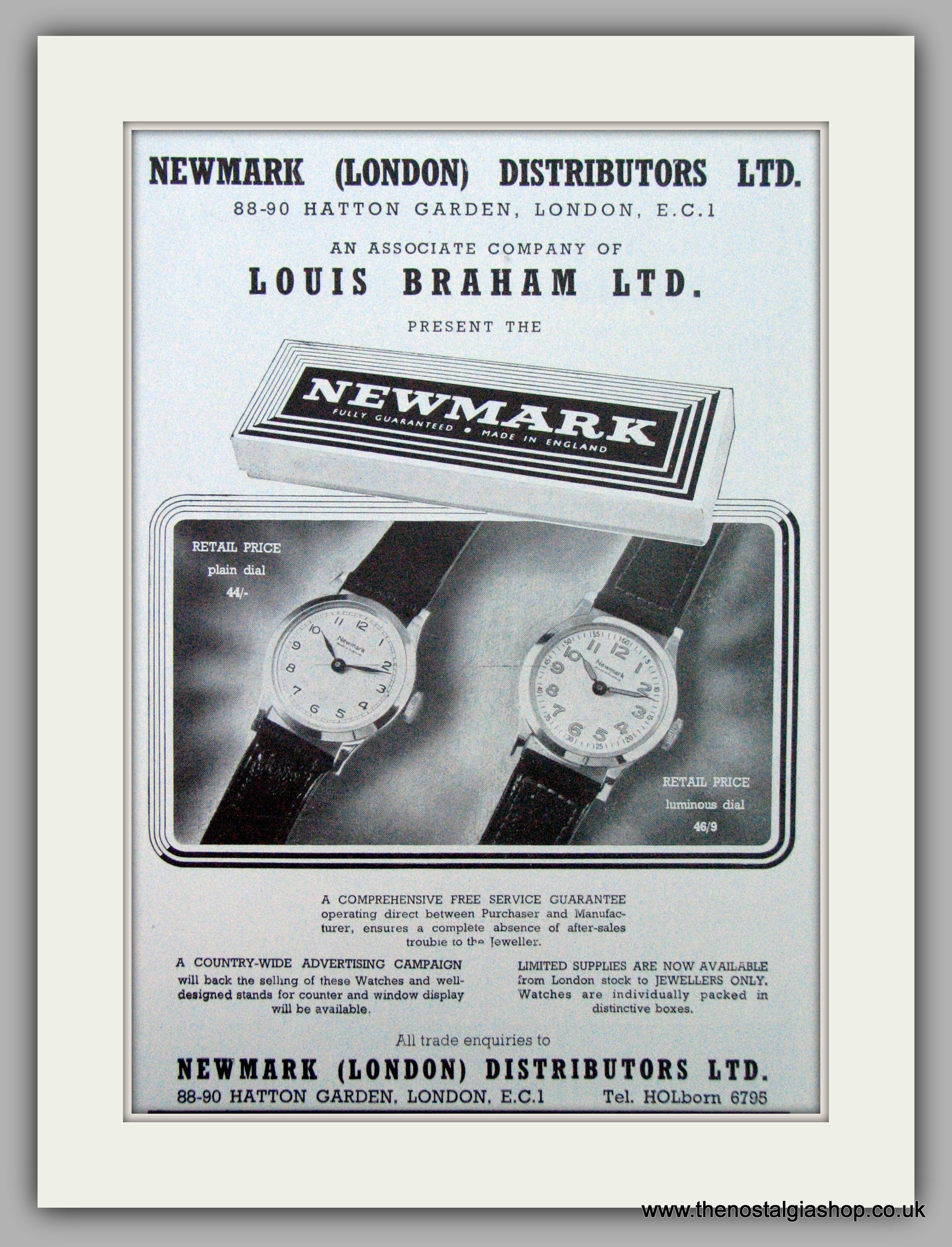 Newmark Watches. Original Advert 1950 (ref AD7215) – The Nostalgia Shop