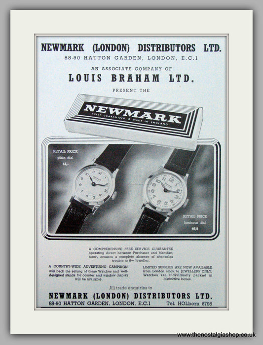 Newmark Watches. Original Advert 1950 (ref AD7215)