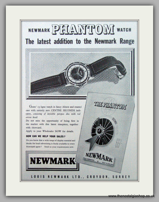 Newmark Phantom Watches. Original Advert 1955 (ref AD7216)