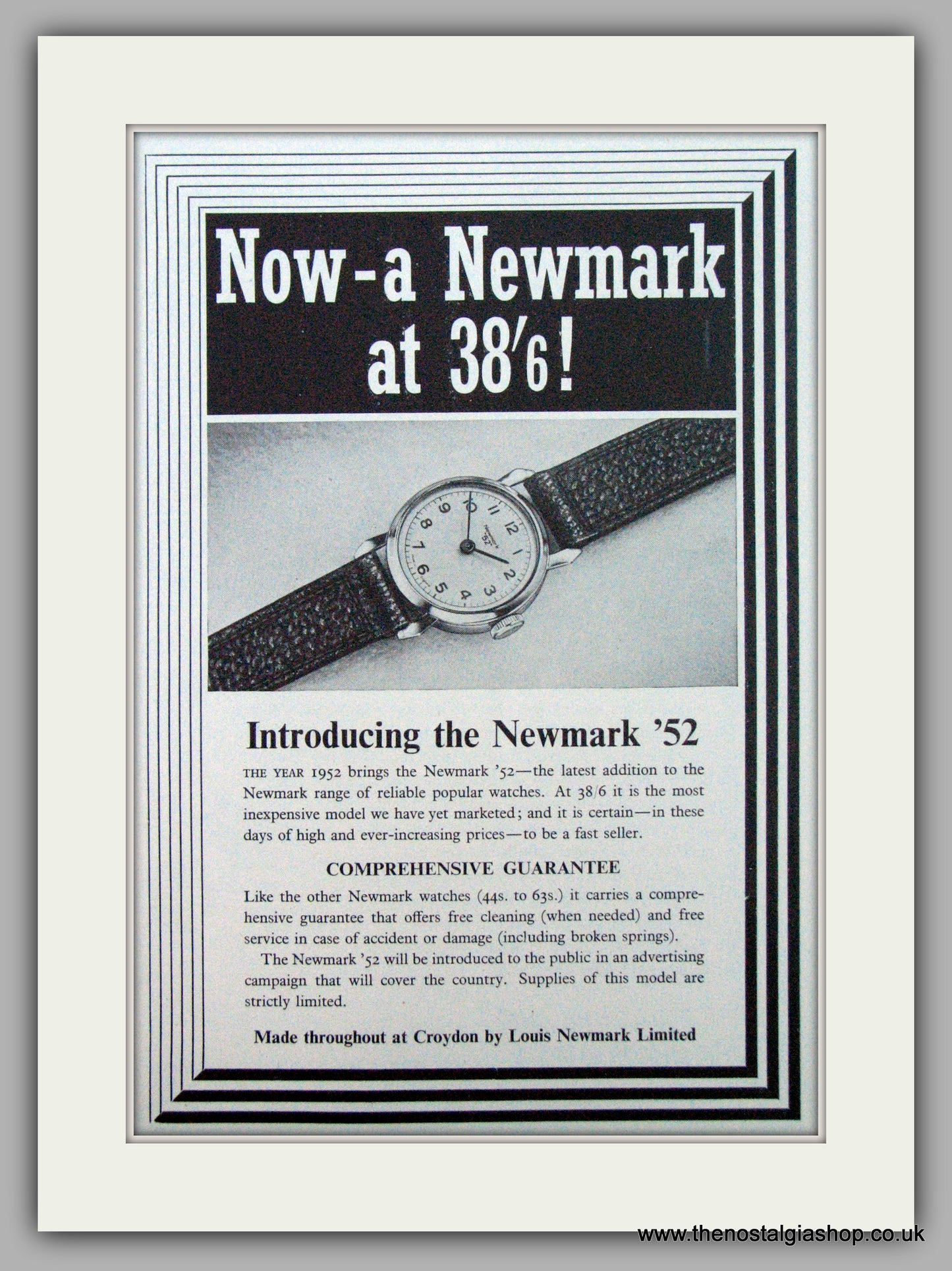 Newmark '52 Watches. Original Advert 1952 (ref AD7218)