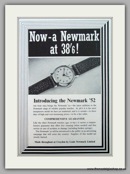 Newmark '52 Watches. Original Advert 1952 (ref AD7218)