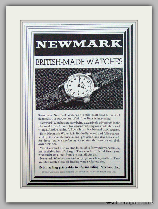 Newmark British Made Watches. Original Advert 1950 (ref AD7222)