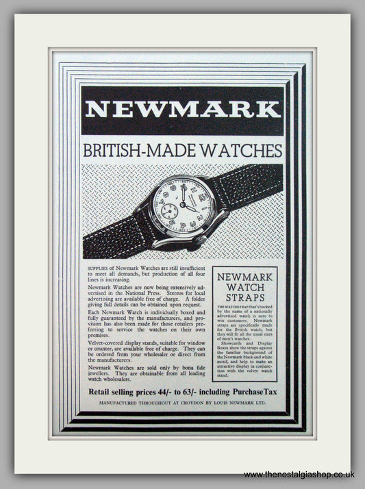 Newmark British Made Watches. Original Advert 1950 (ref AD7223)