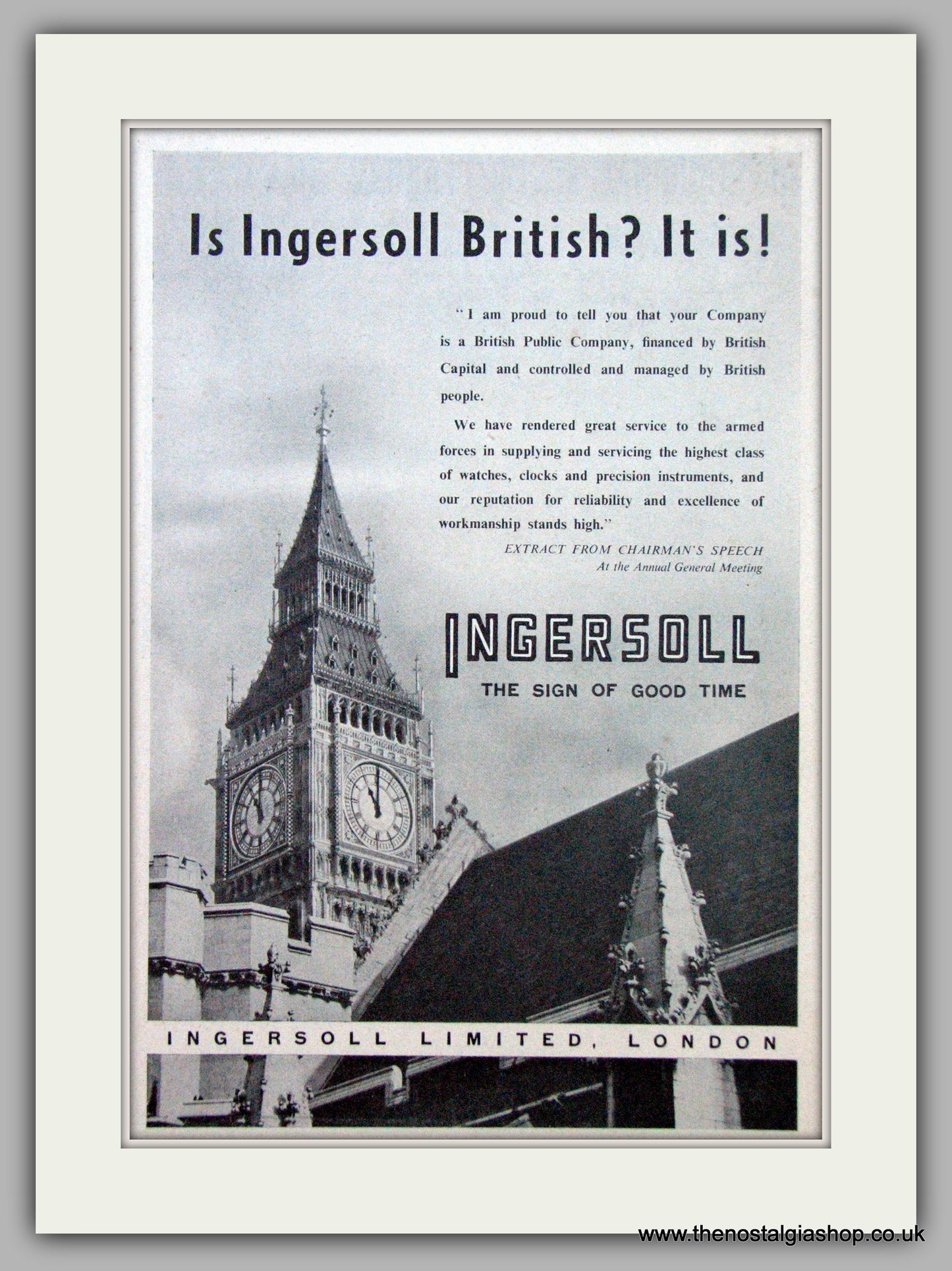Ingersoll Watches. Original Advert 1946.  (ref AD7225)