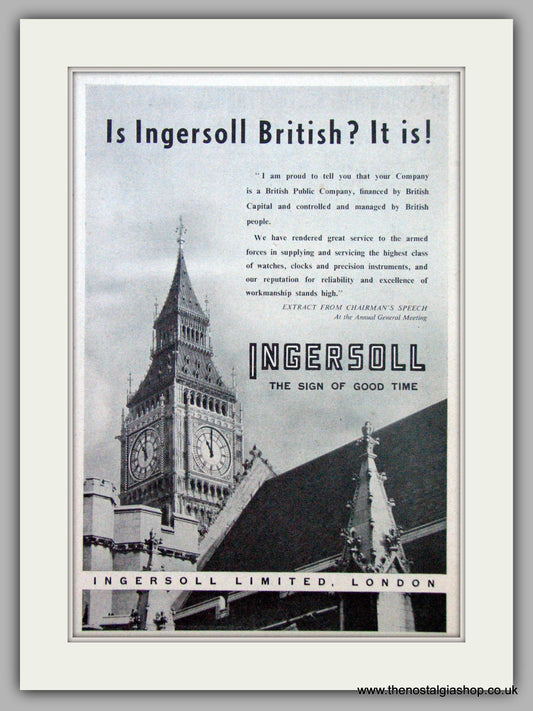 Ingersoll Watches. Original Advert 1946.  (ref AD7225)