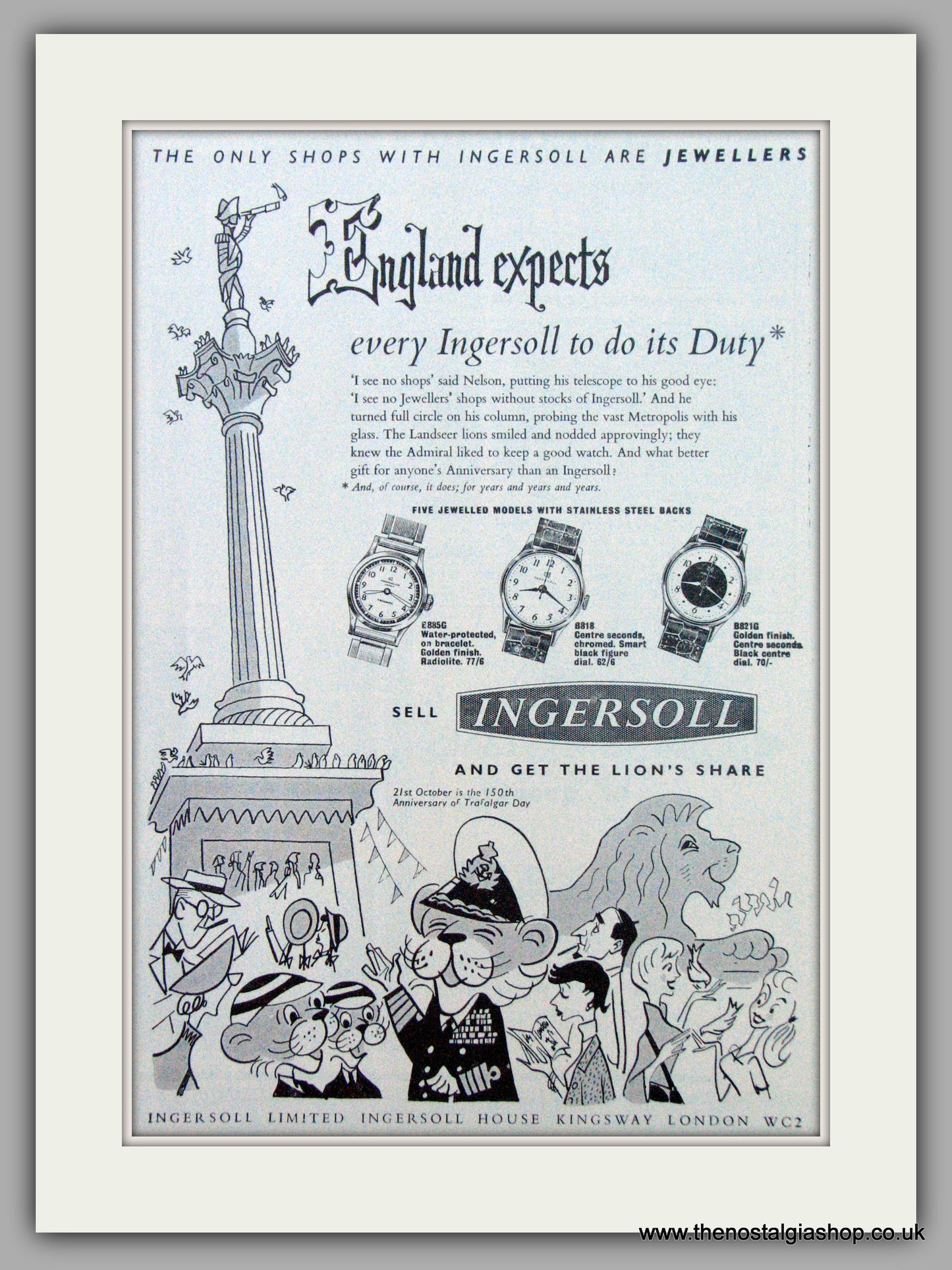 Ingersoll Watches. England Expects! Original Advert 1955.  (ref AD7228)