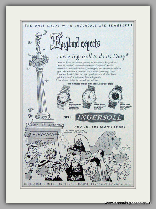 Ingersoll Watches. England Expects! Original Advert 1955.  (ref AD7228)