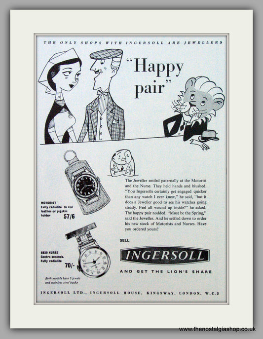 Ingersoll Watches. Happy Pair.  Original Advert 1956.  (ref AD7235)