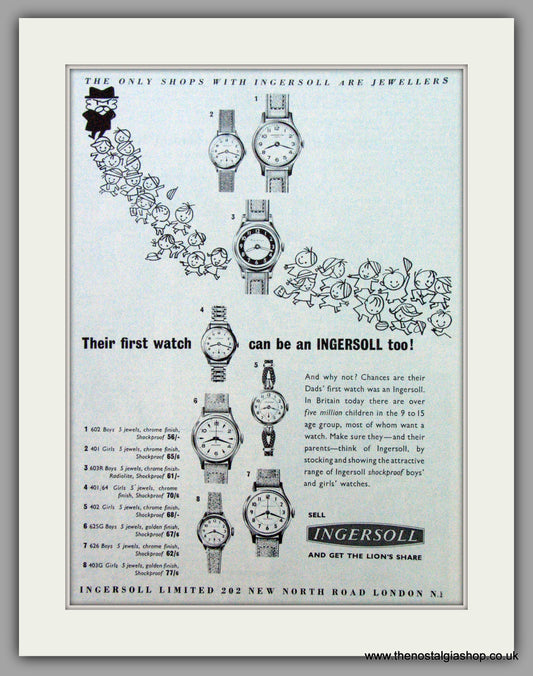 Ingersoll Watches. Childrens Watch Range. Original Advert 1960.  (ref AD7242)