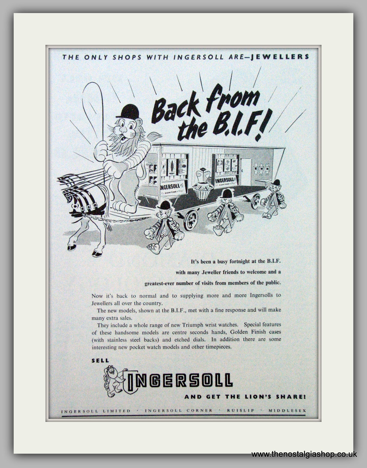 Ingersoll Watches. B.I.F Original Advert 1953.  (ref AD7247)
