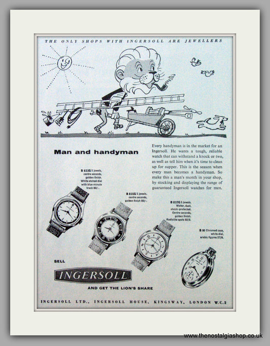 Ingersoll Watches.  Original Advert 1958.  (ref AD7249)