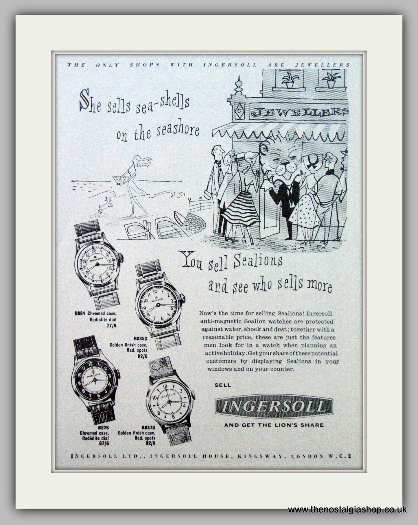 Ingersoll Sealions Anti-Magnetic Watches.  Original Advert 1958.  (ref AD7250)