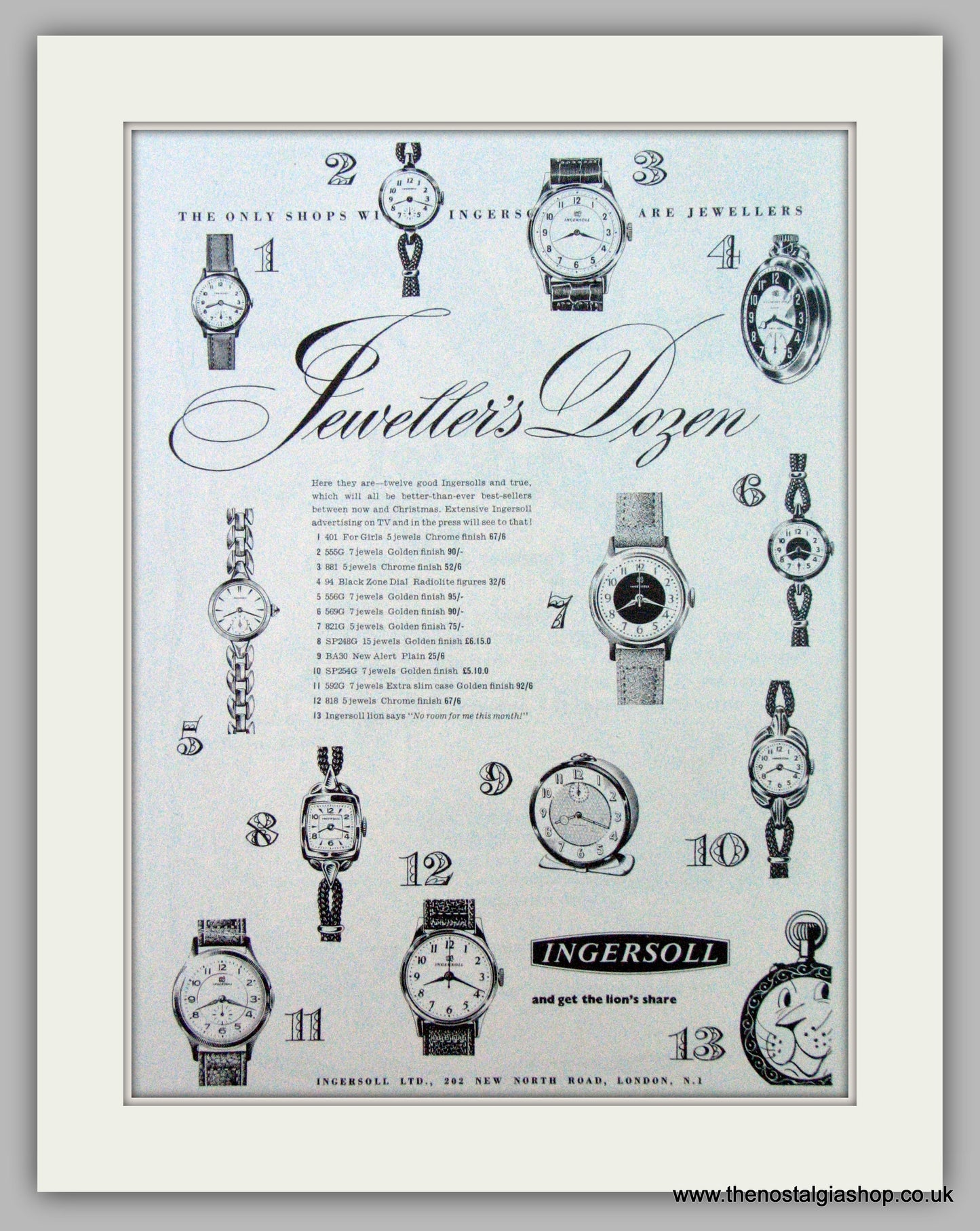 Ingersoll Watches.   Original Advert 1958.  (ref AD7251)