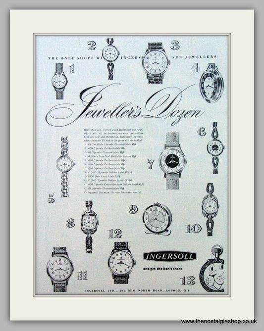 Ingersoll Watches.   Original Advert 1958.  (ref AD7251)
