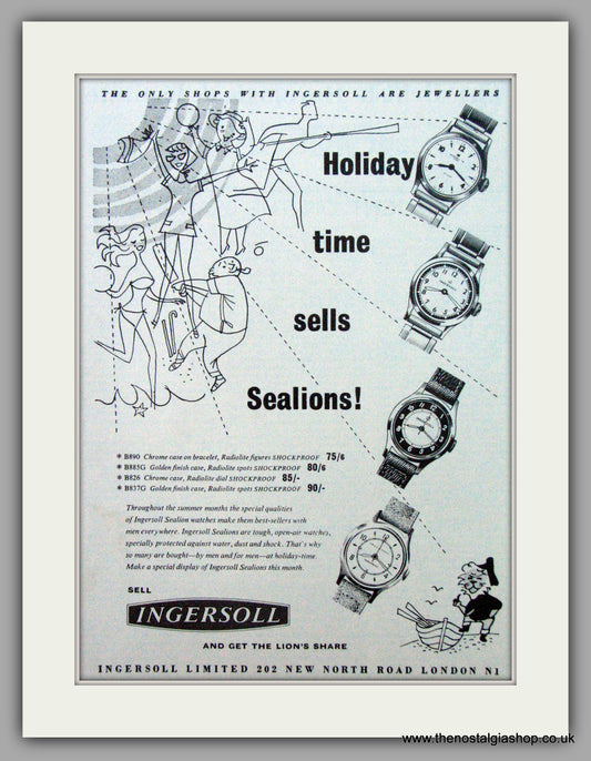 Ingersoll Sealions Watches.  Original Advert 1959  (ref AD7261)
