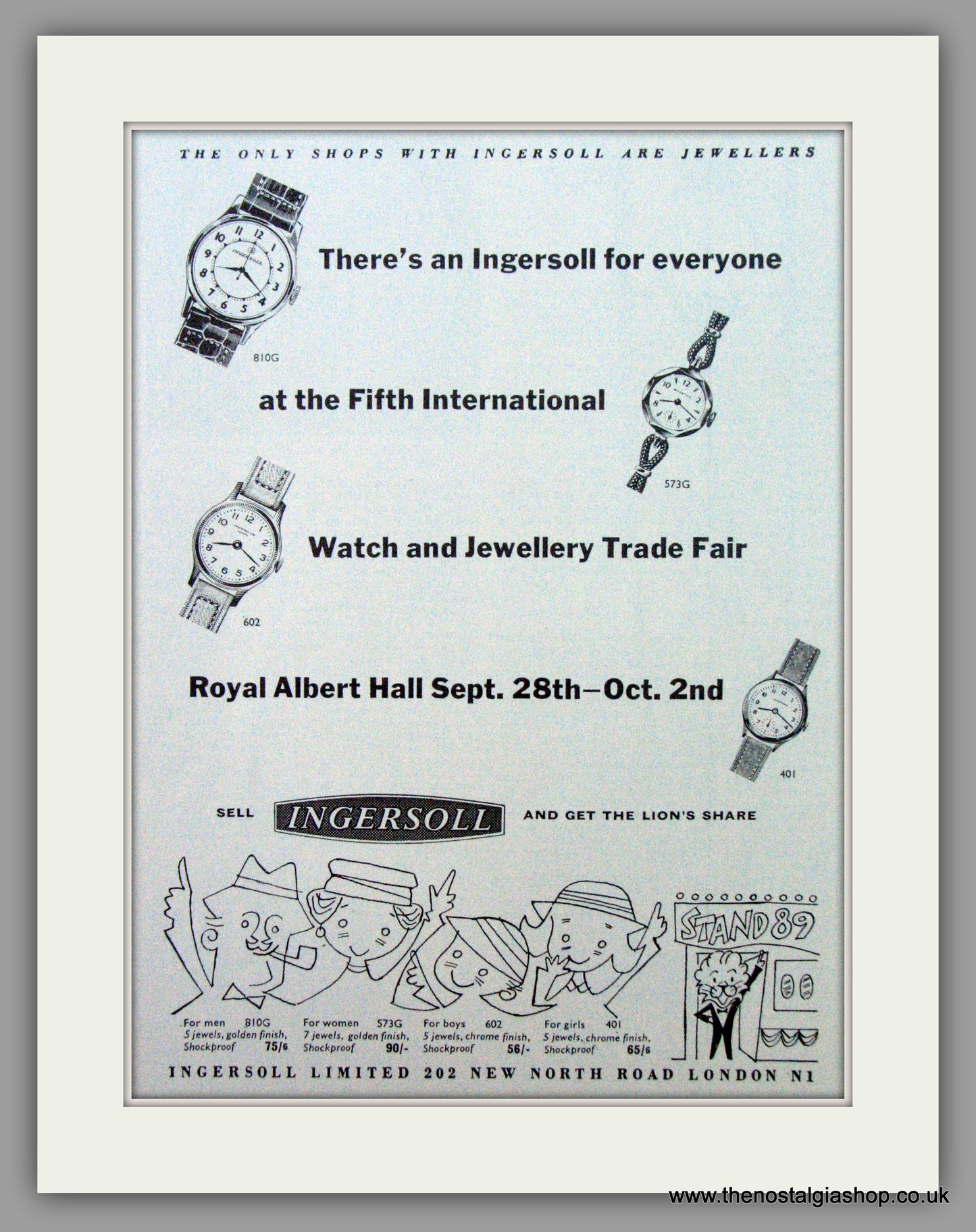 Ingersoll Watches. Trade Fair Royal Albert Hall Original Advert 1959.  (ref AD7263)
