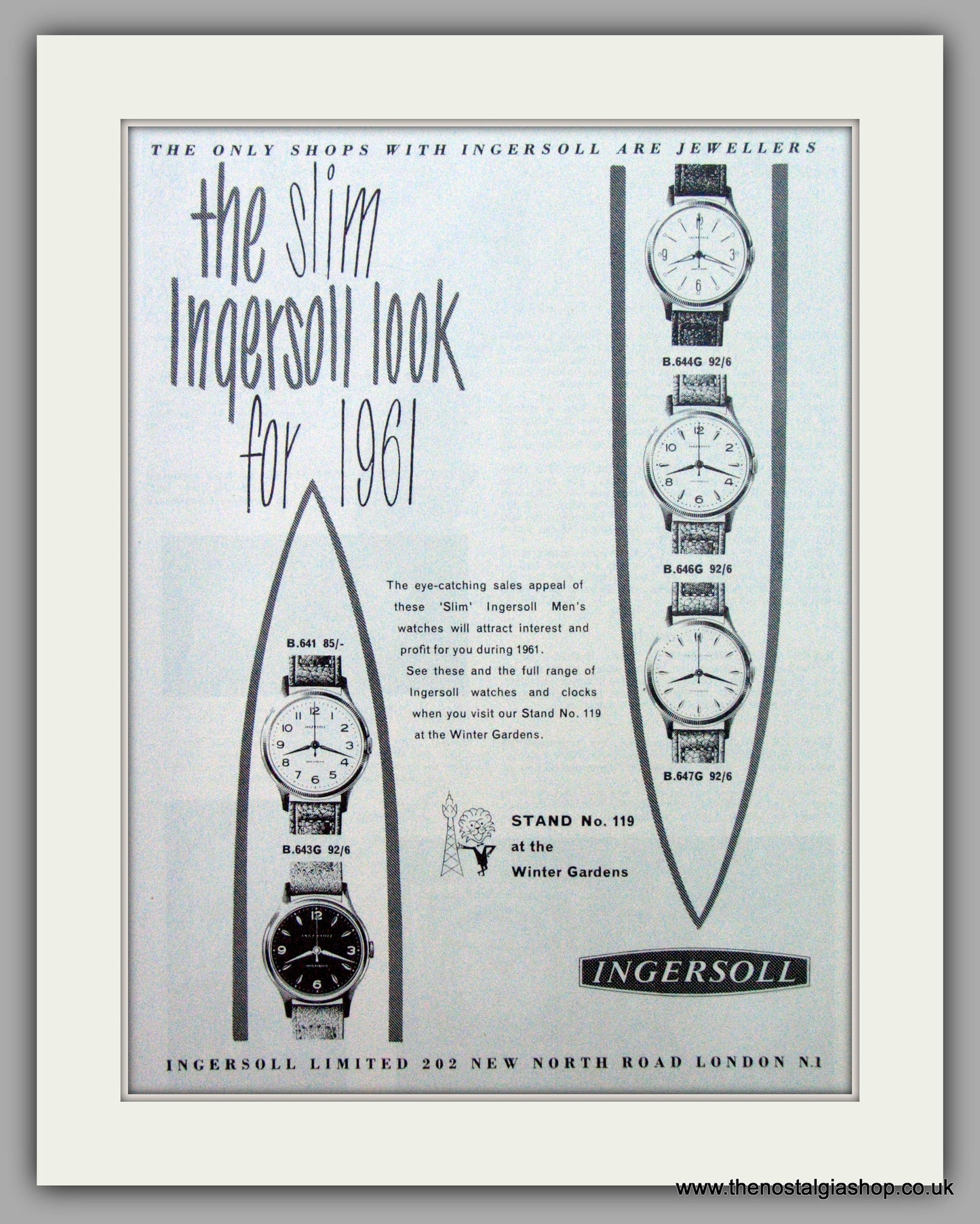 Ingersoll Slim Watches.  Original Advert 1961.  (ref AD7264)