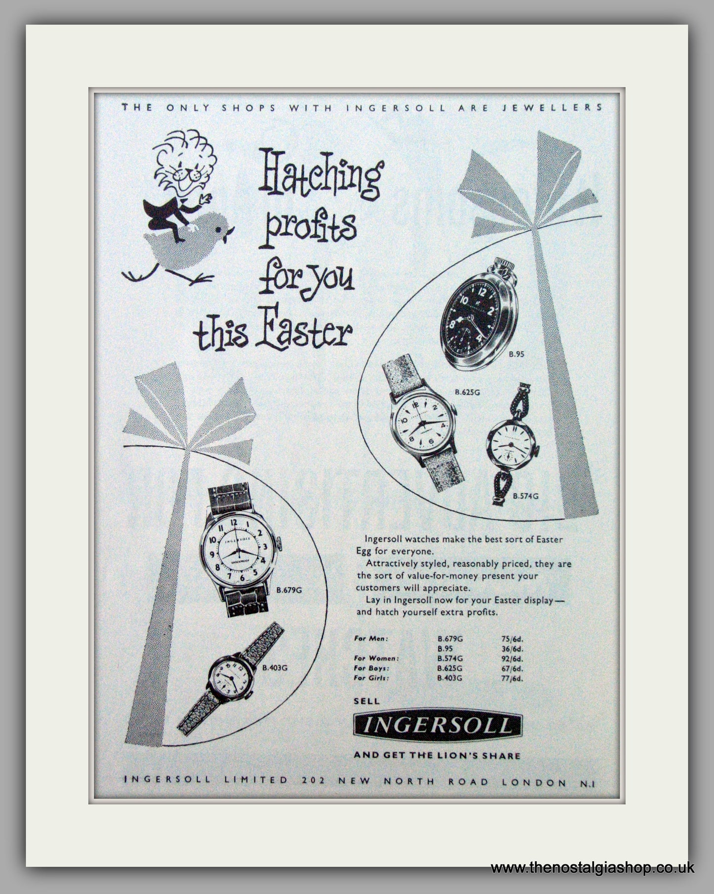 Ingersoll Watches.  Easter Original Advert 1961.  (ref AD7266)