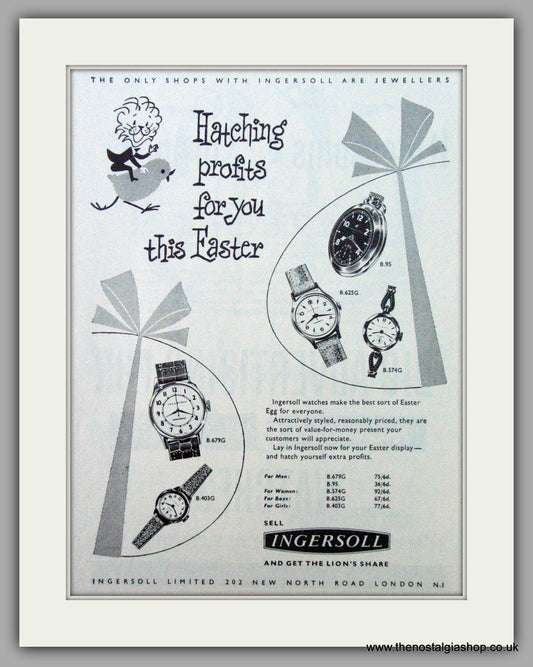 Ingersoll Watches.  Easter Original Advert 1961.  (ref AD7266)