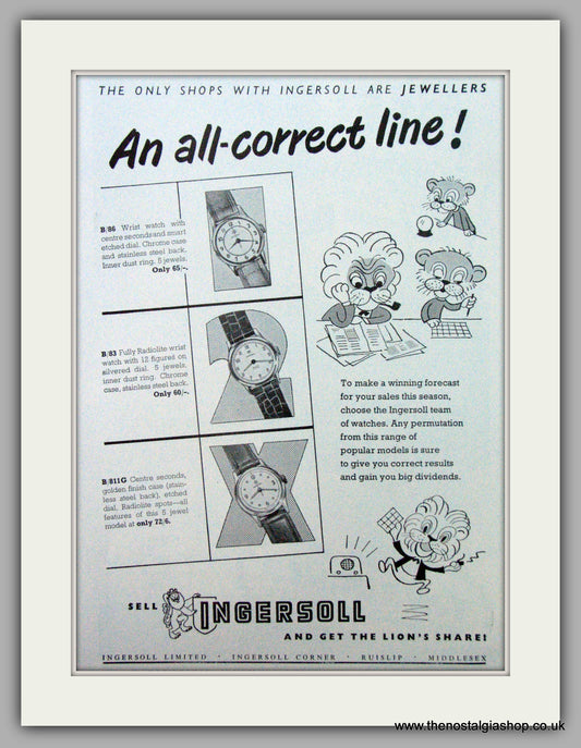 Ingersoll  Watches B/86, B/83 & B/811G  Original Advert 1953.  (ref AD7270)
