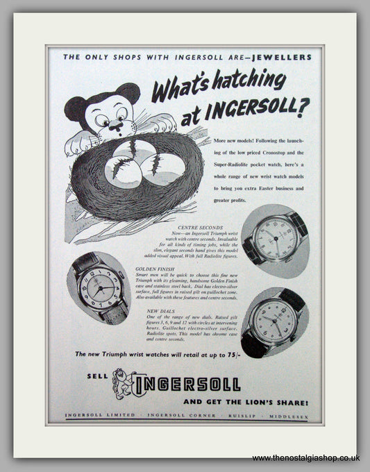Ingersoll Triumph  Watches.  Easter Original Advert 1953.  (ref AD7271)