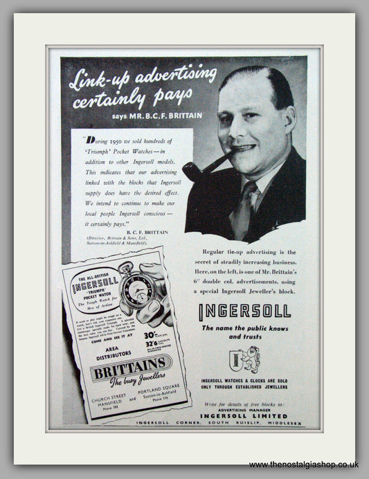 Ingersoll Triumph pocket Watches.  Original Advert 1951.  (ref AD7275)