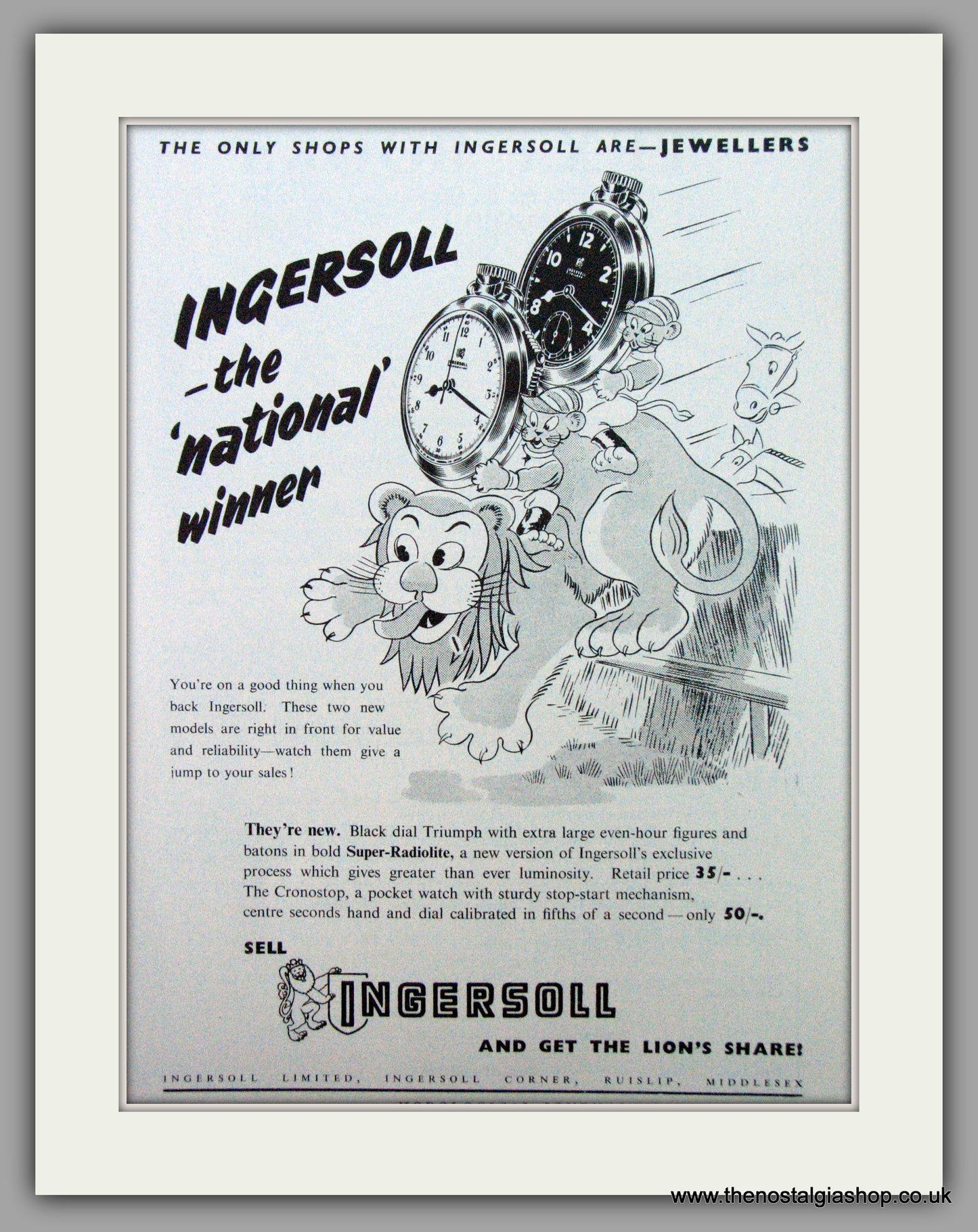 Ingersoll Watches. Black Dial & Super Radiolite  Original Advert 1953.  (ref AD7277)
