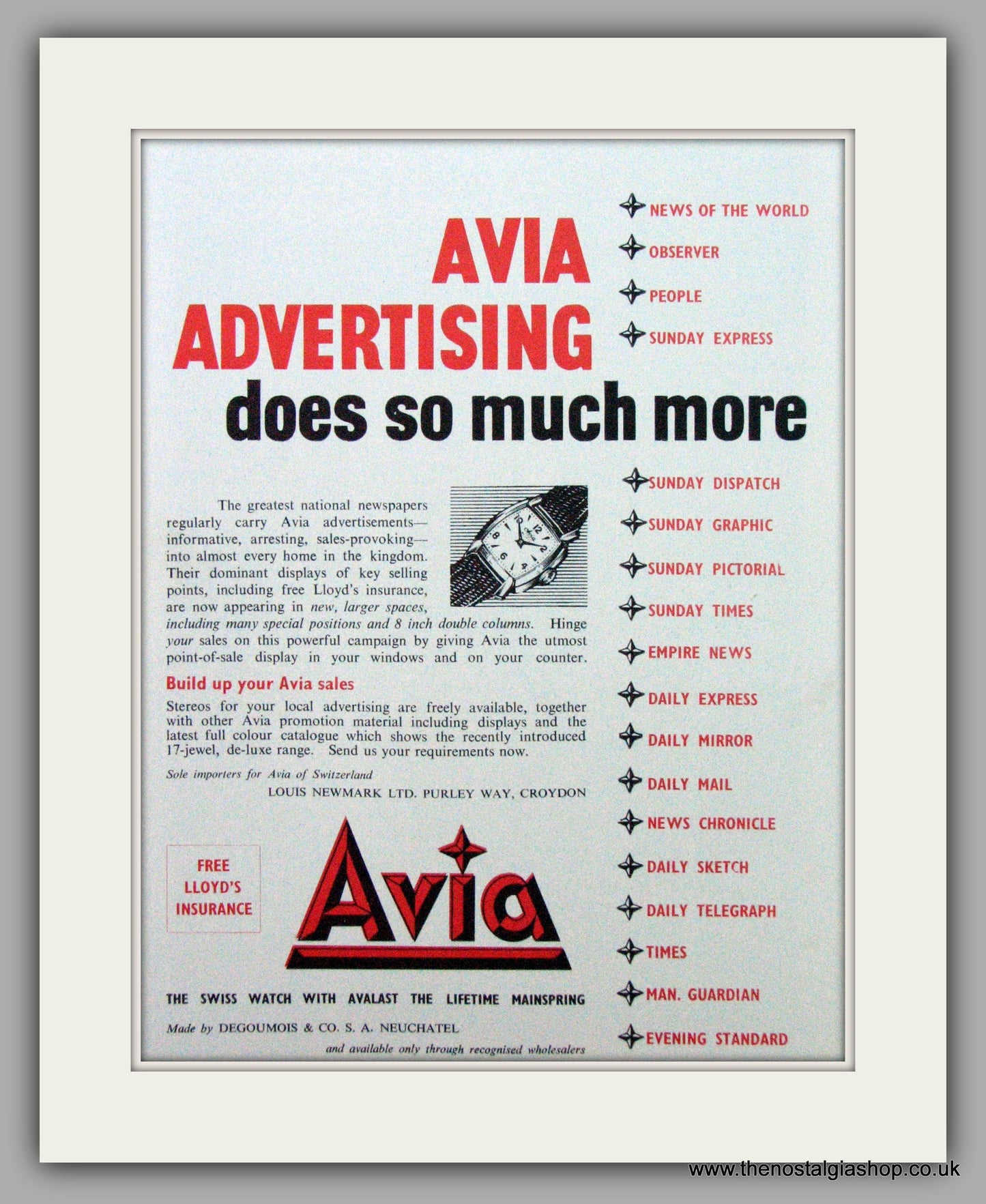 Avia Watches. Set of 3  Original Adverts 1956.  (ref AD7286)
