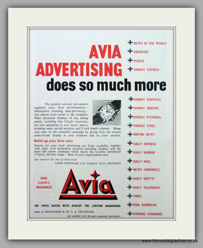 Avia Watches. Set of 3  Original Adverts 1956.  (ref AD7286)