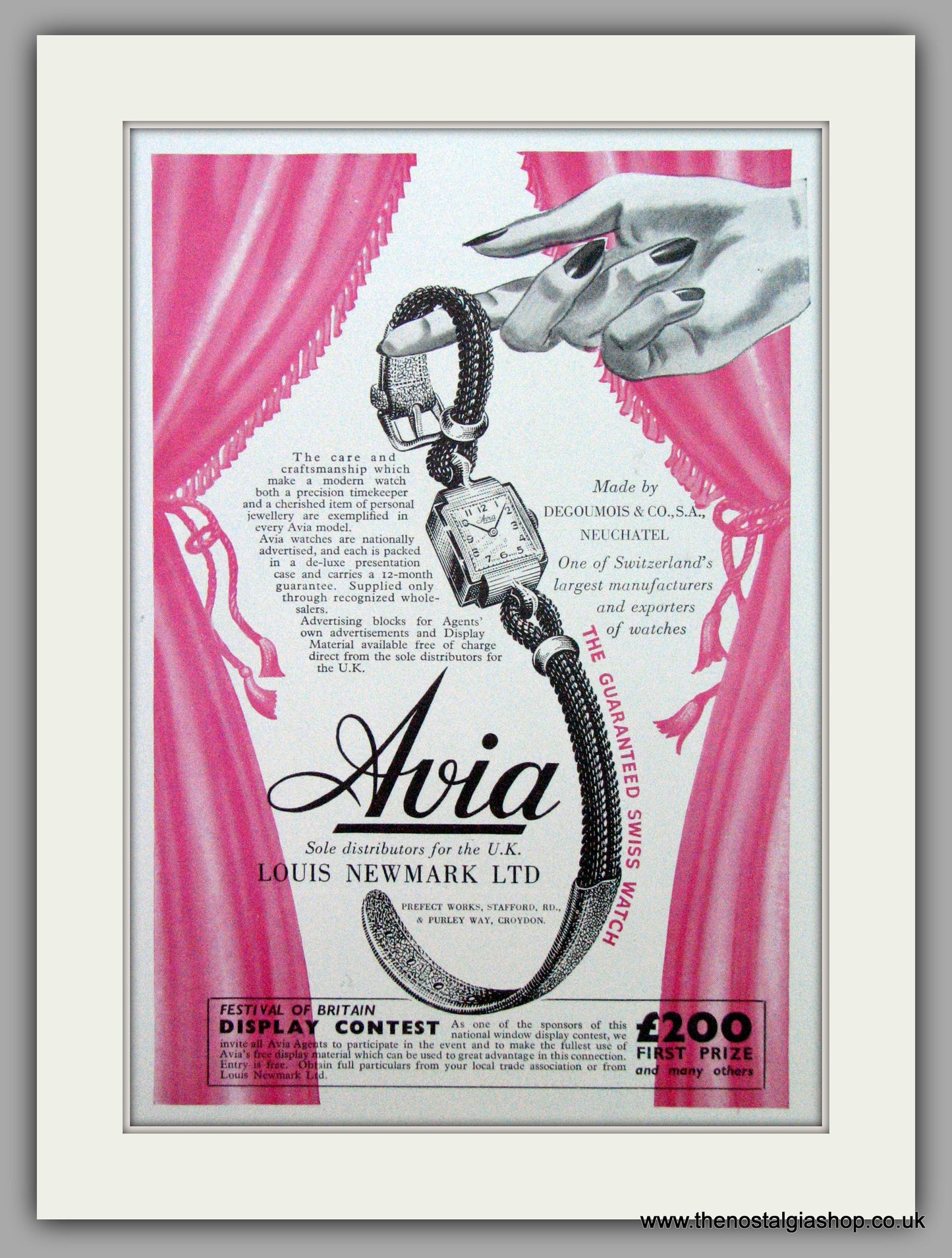 Avia Ladies Watches.  Original Advert 1951.  (ref AD7289)