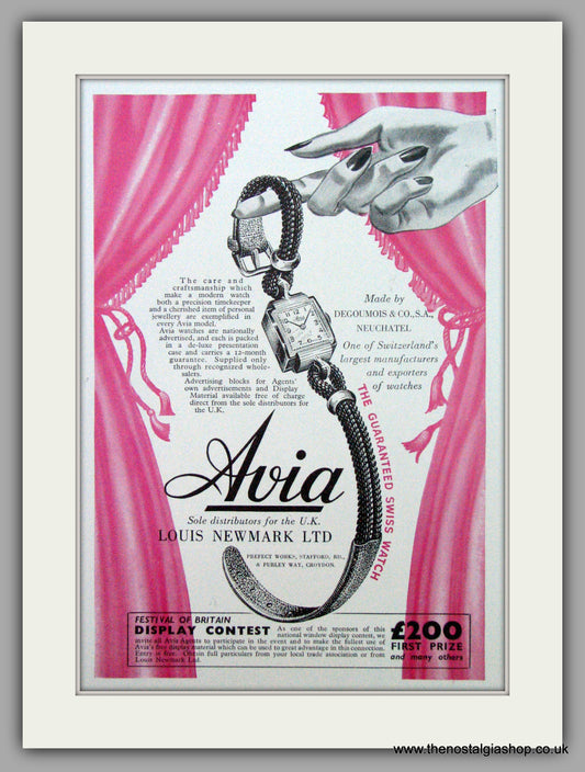 Avia Ladies Watches.  Original Advert 1951.  (ref AD7289)