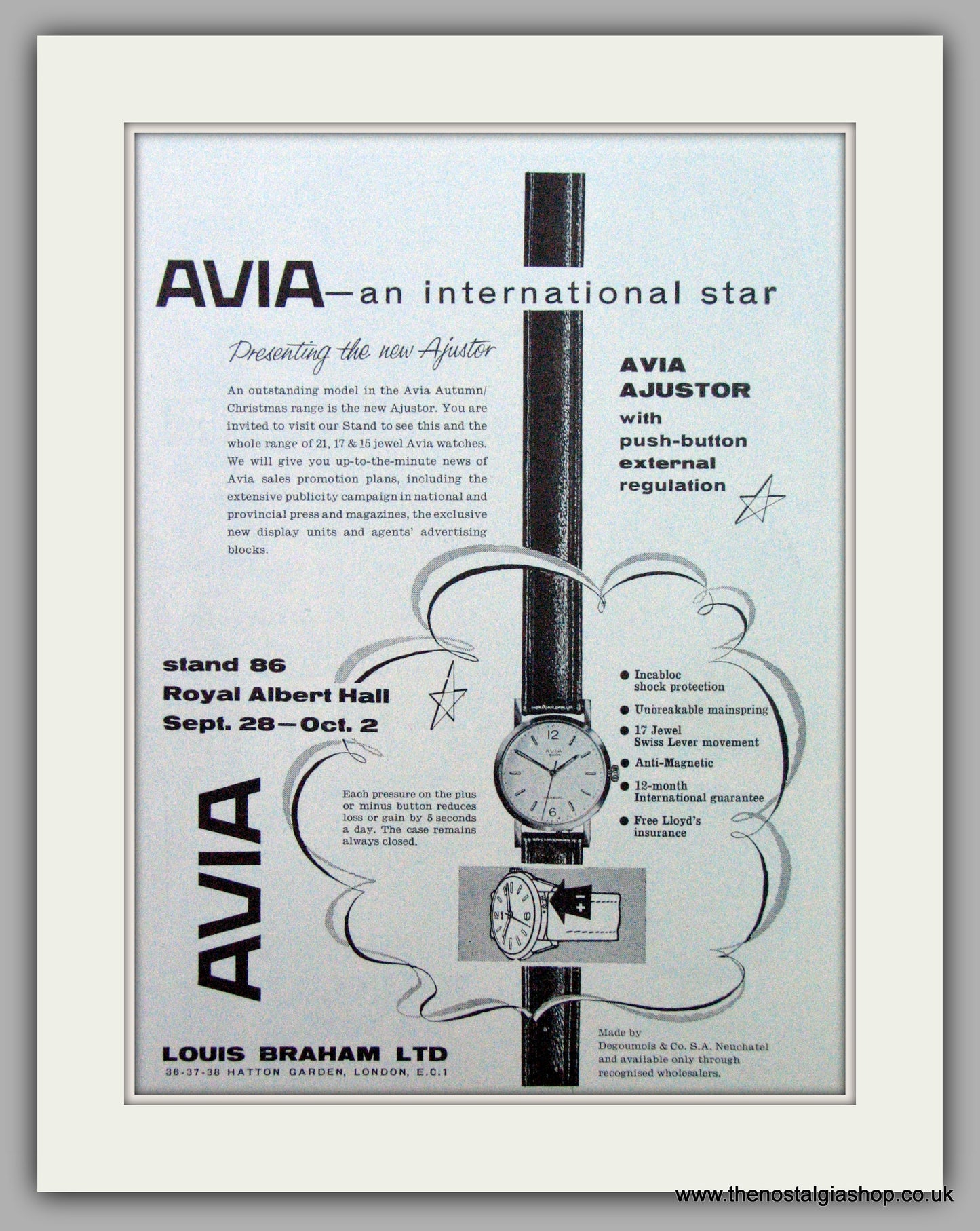 Avia Ajustor Watch. Original Advert 1959.  (ref AD7300)
