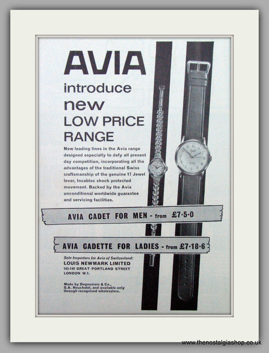 Avia Cadet and Cadette Watches. Original Advert 1963.  (ref AD7304)
