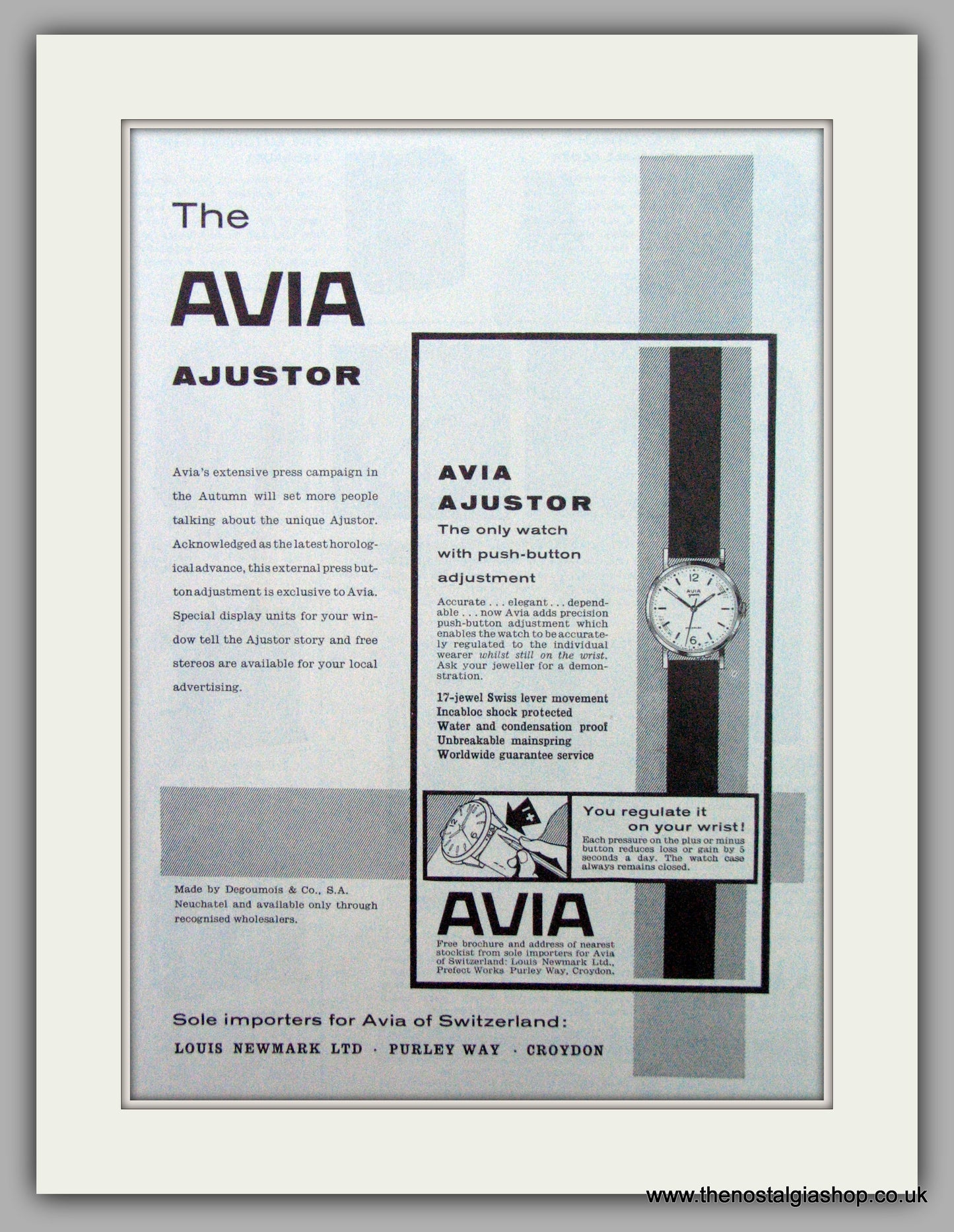 Avia Ajustor Watch. Original Advert 1960.  (ref AD7308)