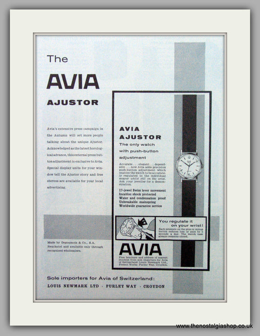 Avia Ajustor Watch. Original Advert 1960.  (ref AD7308)