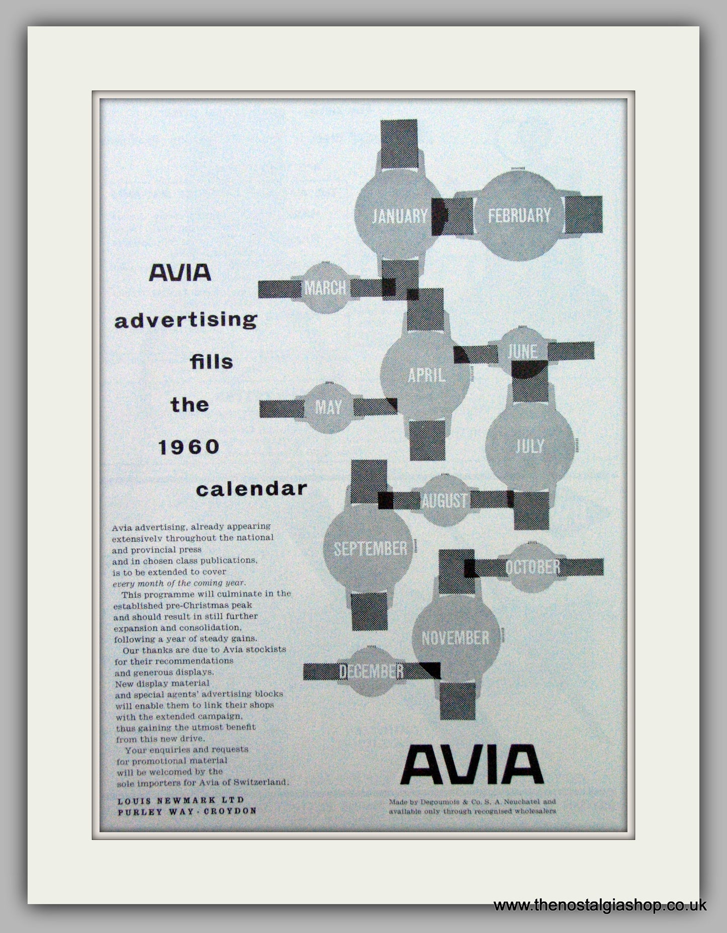 Avia Watch Advertising for 1960. Original Advert 1960.  (ref AD7309)