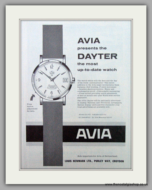 Avia Dayter Watch. Original Advert 1960.  (ref AD7310)