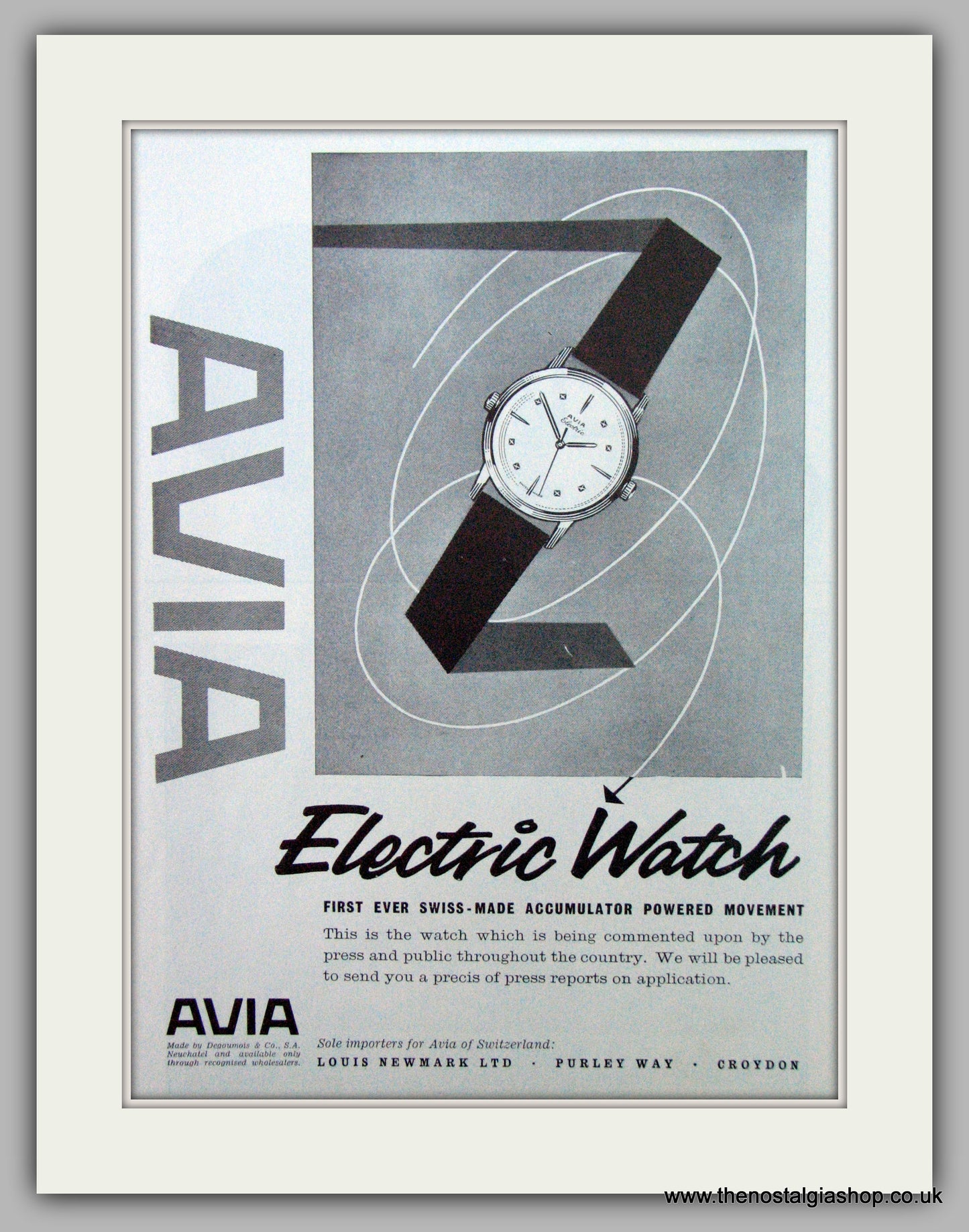 Avia Electric Watch. Original Advert 1960.  (ref AD7312)