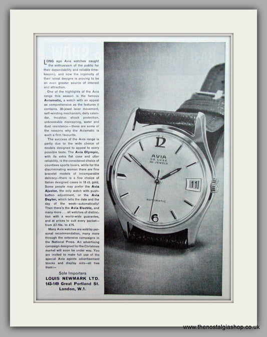 Avia Automatic Watches. Original Advert 1961.  (ref AD7314)