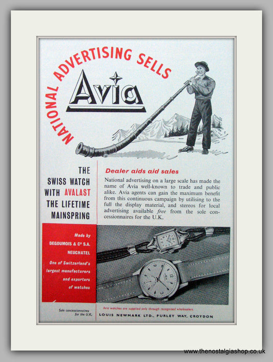 Avia Watches. Original Advert 1955.  (ref AD7319)