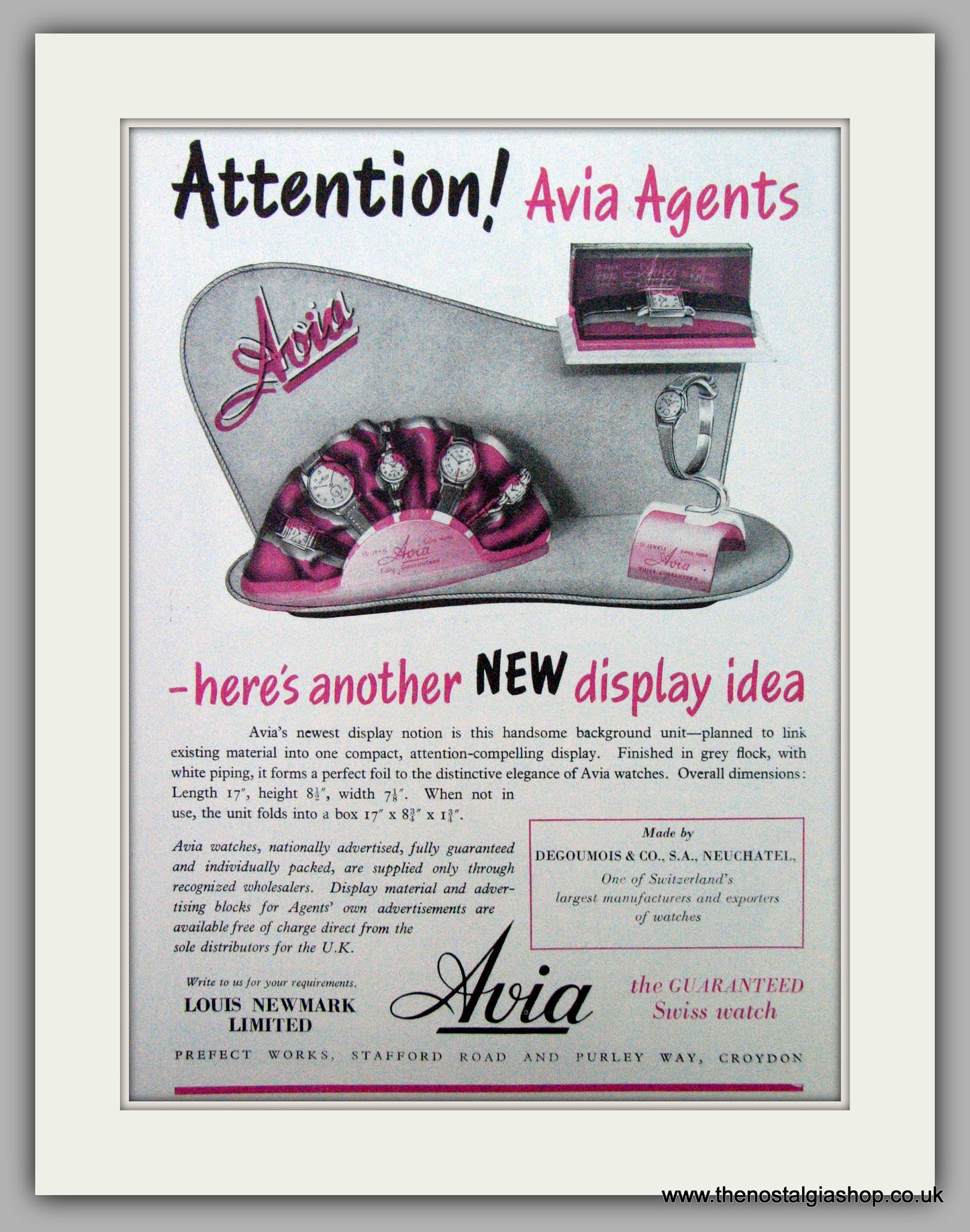Avia Watches. Set of 2  Original Adverts 1951/52.  (ref AD7321)