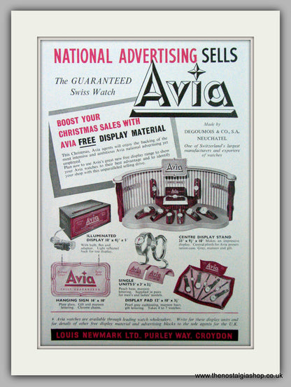 Avia Watches. Set of 2  Original Adverts 1951/52.  (ref AD7321)