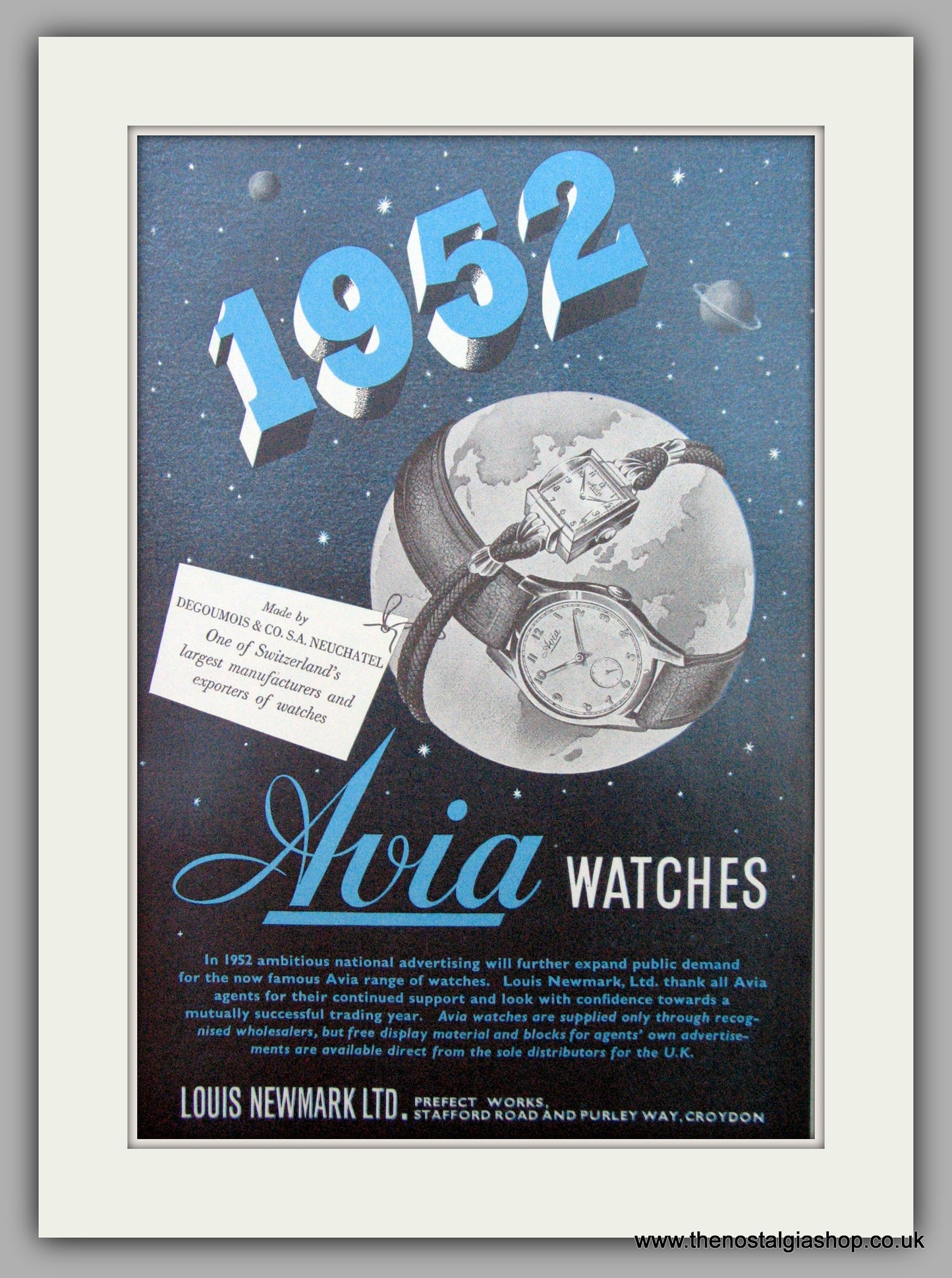 Avia Ladies  Watches.  Original Advert 1952.  (ref AD7322)
