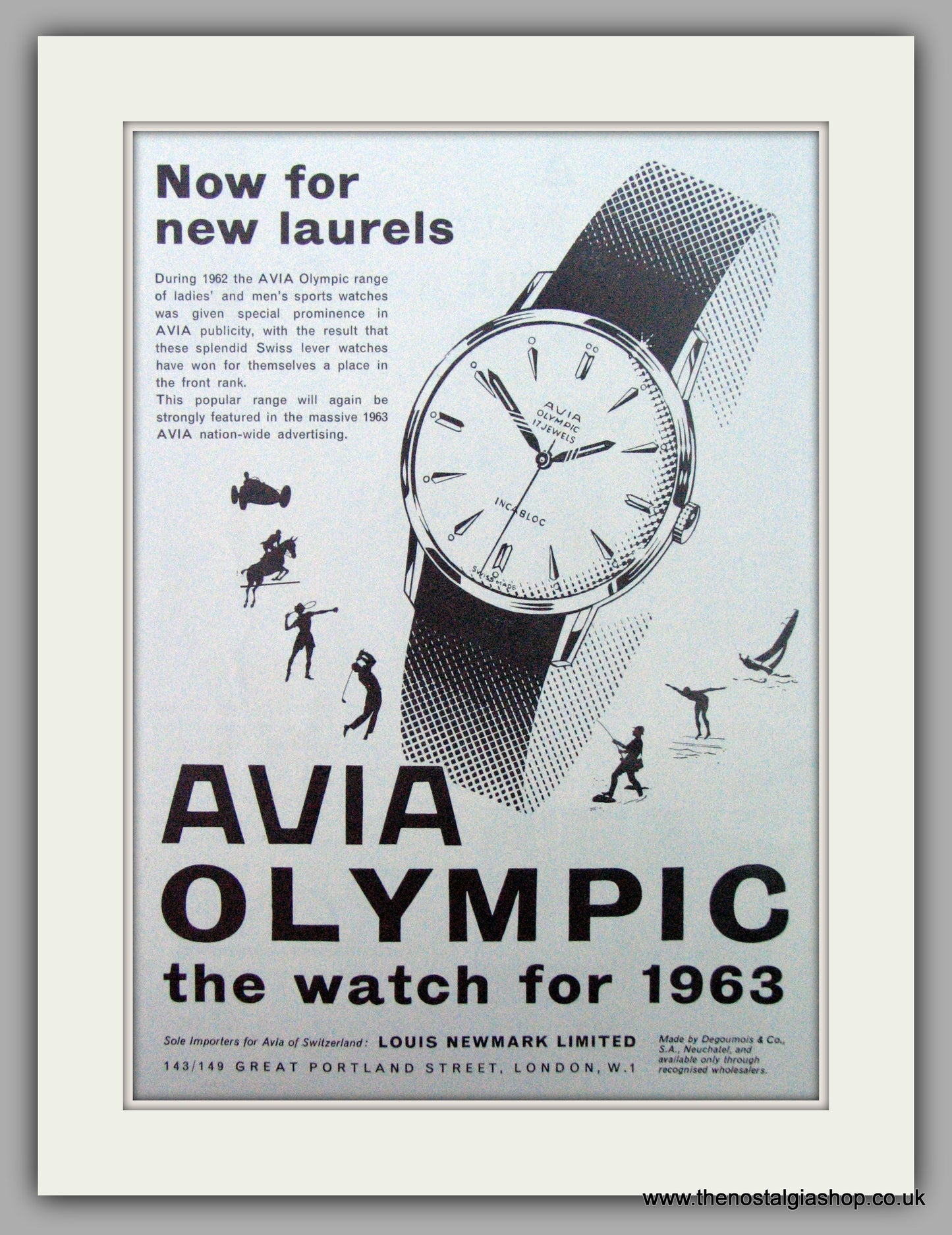 Avia Olympic Watch. Original Advert 1963.  (ref AD7323)