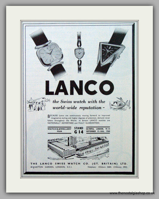 Lanco Swiss  Watch. Original Advert 1960.  (ref AD7325)