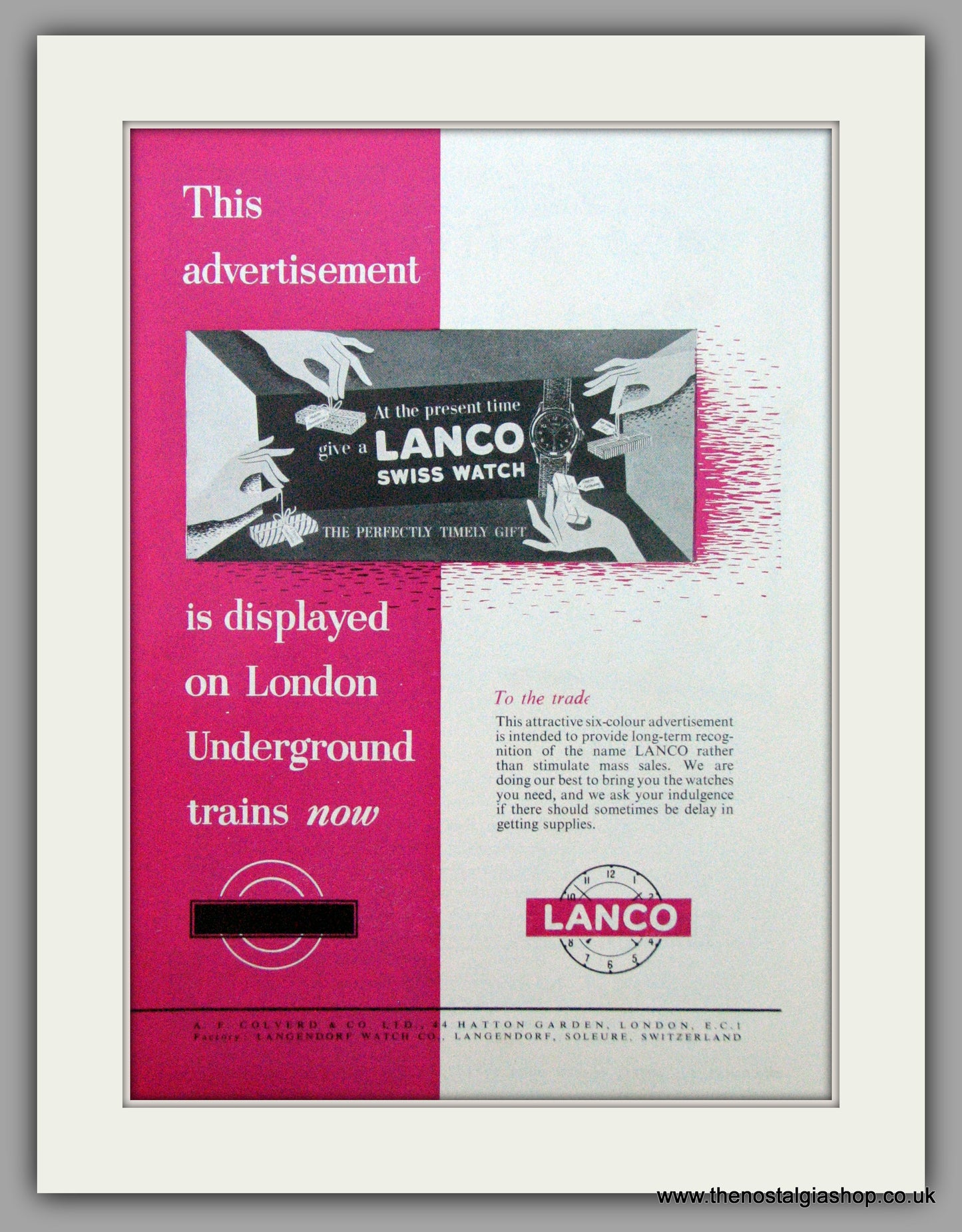 Lanco Swiss  Watch. Original Advert 1954.  (ref AD7333)