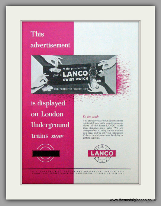 Lanco Swiss  Watch. Original Advert 1954.  (ref AD7333)