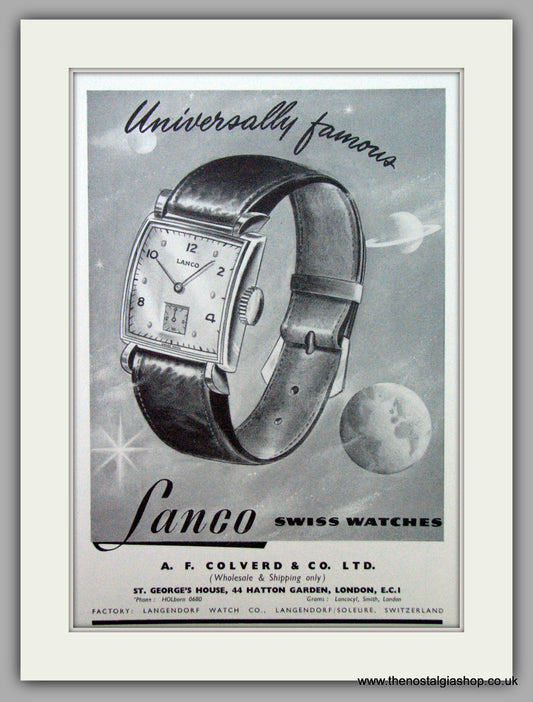 Lanco Watches. Universally Famous. Original Advert 1951.  (ref AD7338)